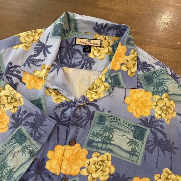 Tommy Bahama Other - Tommy Bahama Mens XXL Shirt Blue Hawaiian Tropical Silk Floral Camp Postcard